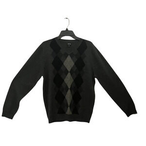 APT.9 Men’s Argyle V-Neck Sweater Gray Black Diamond Pattern Size L